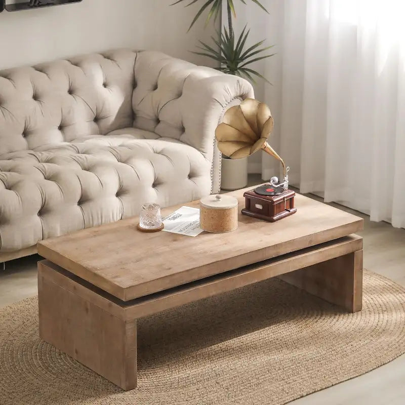 Table basse rectangulaire avec plateau à 2 niveaux en grain de bois, 120,9 cm (L) x 59,9 cm (l) x 41,4 cm (H)