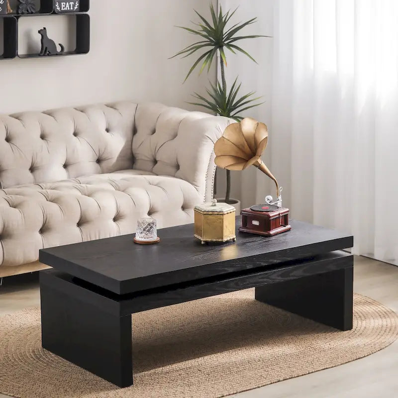 Table basse rectangulaire avec plateau à 2 niveaux en grain de bois, 120,9 cm (L) x 59,9 cm (l) x 41,4 cm (H)