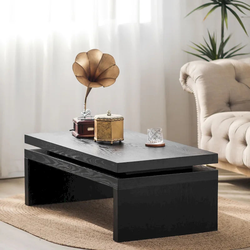 Table basse rectangulaire avec plateau à 2 niveaux en grain de bois, 120,9 cm (L) x 59,9 cm (l) x 41,4 cm (H)