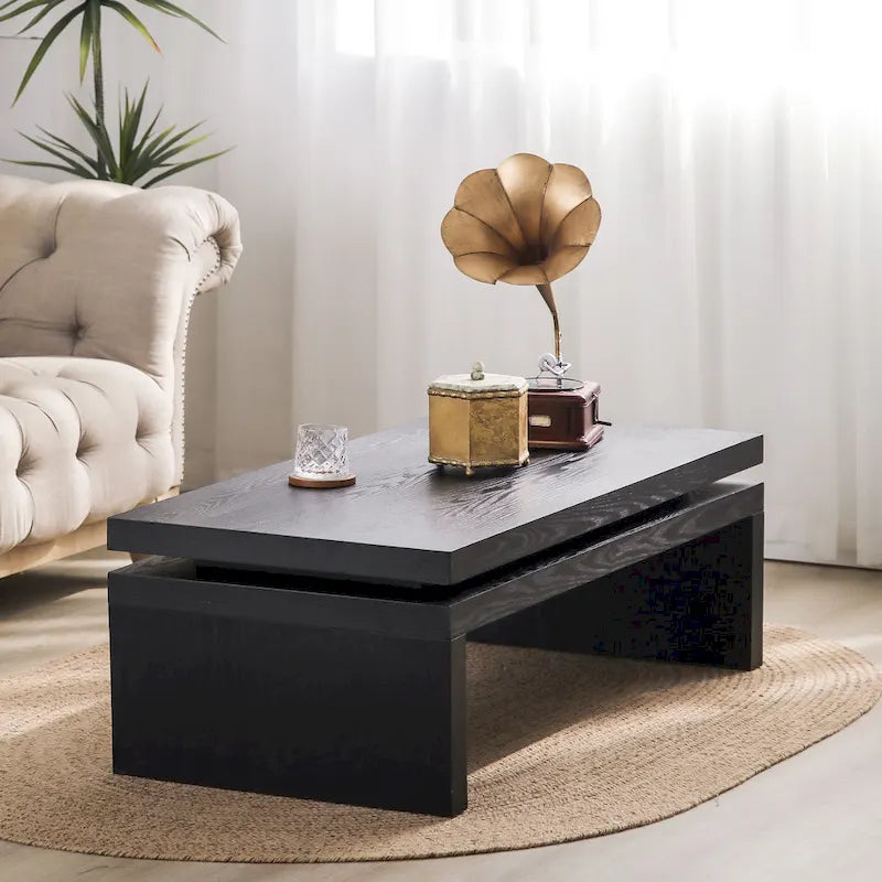 Table basse rectangulaire avec plateau à 2 niveaux en grain de bois, 120,9 cm (L) x 59,9 cm (l) x 41,4 cm (H)