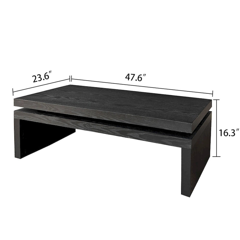 Table basse rectangulaire avec plateau à 2 niveaux en grain de bois, 120,9 cm (L) x 59,9 cm (l) x 41,4 cm (H)