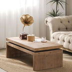 Table basse rectangulaire avec plateau à 2 niveaux en grain de bois, 120,9 cm (L) x 59,9 cm (l) x 41,4 cm (H)