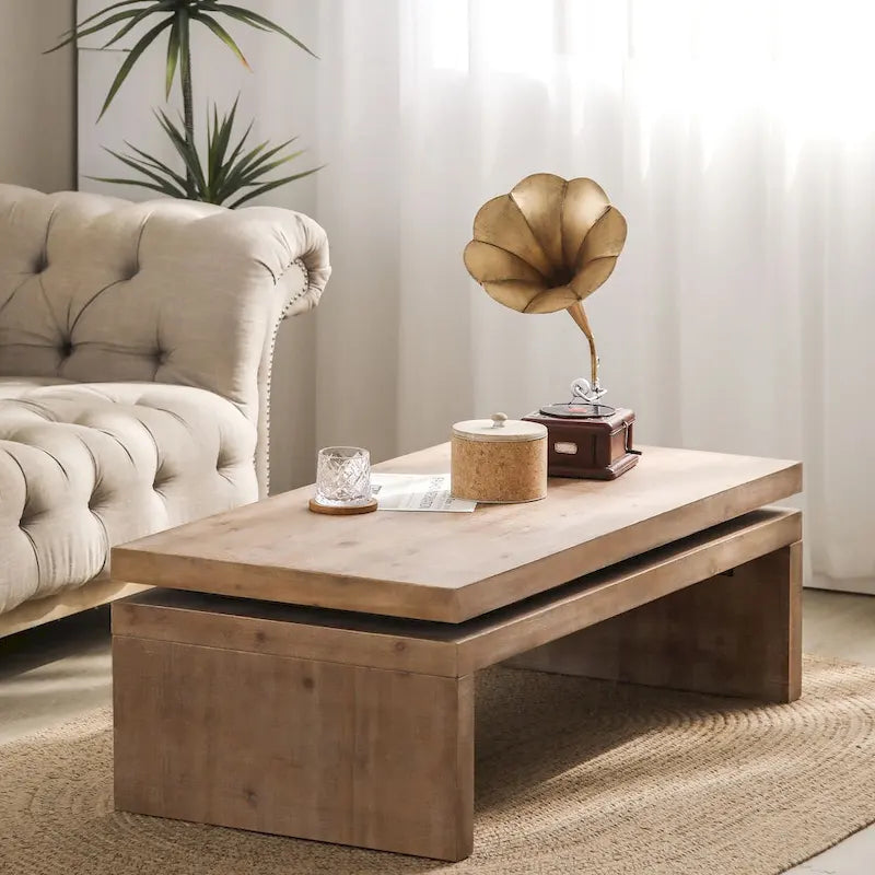 Table basse rectangulaire avec plateau à 2 niveaux en grain de bois, 120,9 cm (L) x 59,9 cm (l) x 41,4 cm (H)
