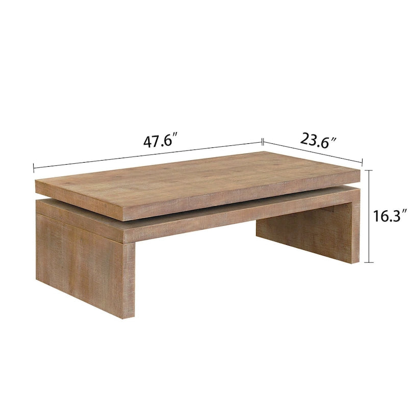 Table basse rectangulaire avec plateau à 2 niveaux en grain de bois, 120,9 cm (L) x 59,9 cm (l) x 41,4 cm (H)