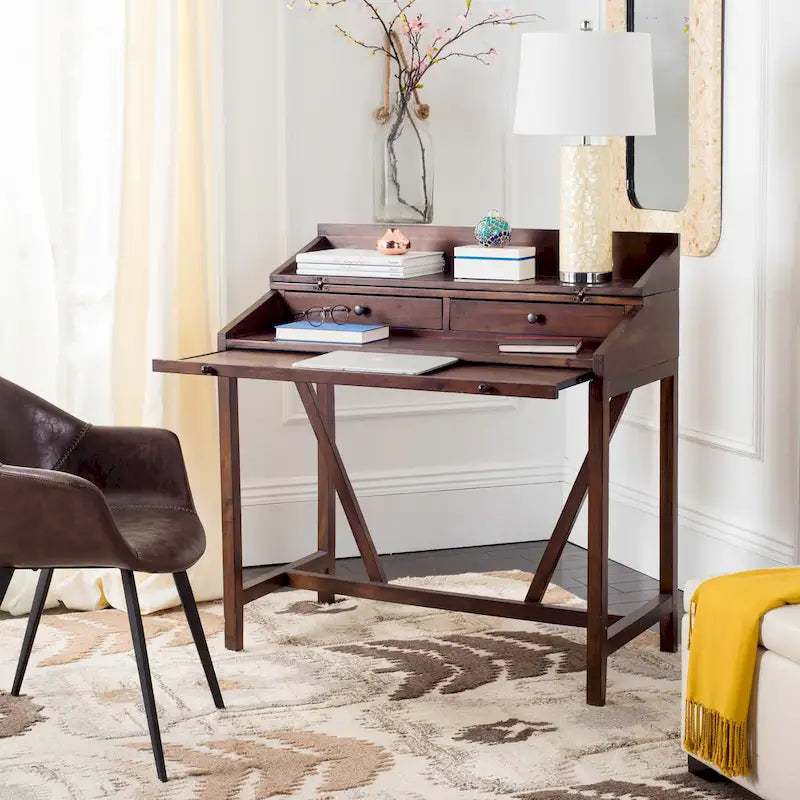 Bureau avec plateau rabattable et tiroirs cachés