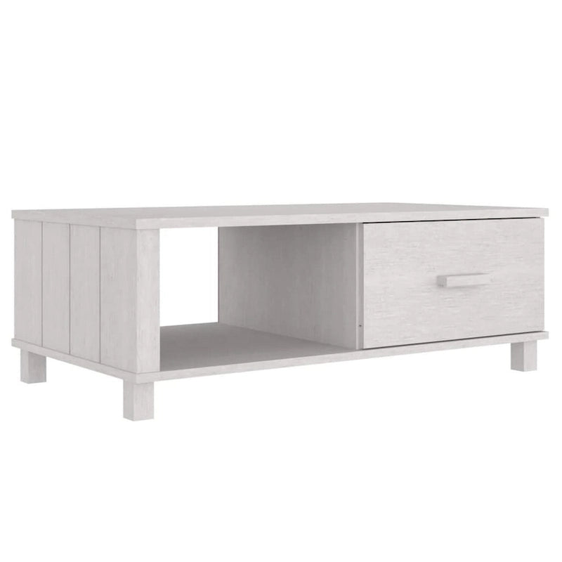 Coffee Table, Rectangular, Storage Drawer, White Solid Pine Wood