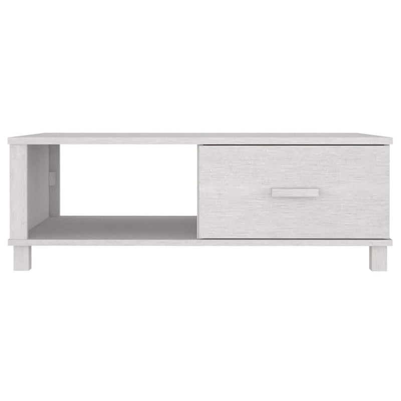 Table basse rectangulaire avec tiroir de rangement et étagère ouverte, blanche