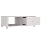 Table basse rectangulaire avec tiroir de rangement et étagère ouverte, blanche