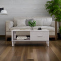 Table basse rectangulaire avec tiroir de rangement et étagère ouverte, blanche
