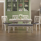 Ensemble table de salle à manger extensible avec banc et chaises, en bois massif