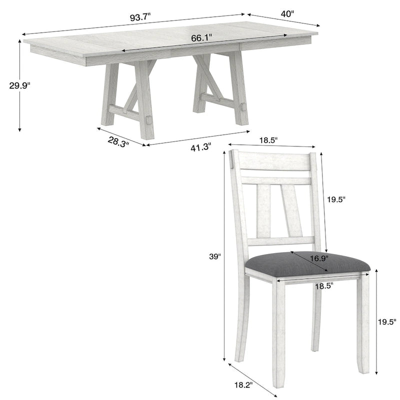 Ensemble table de salle à manger extensible avec banc et chaises, en bois massif