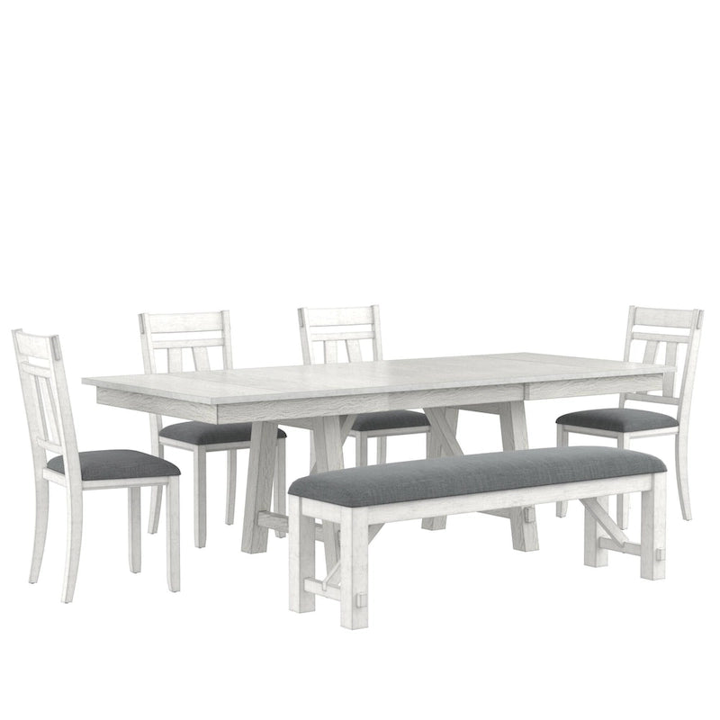 Ensemble table de salle à manger extensible avec banc et chaises, en bois massif