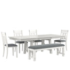 Ensemble table de salle à manger extensible avec banc et chaises, en bois massif