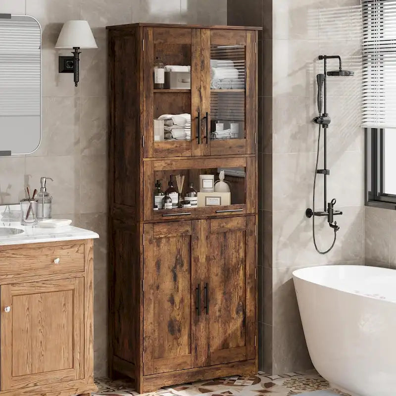 Meuble de Rangement Haut avec Portes, Étagères Réglables et Tiroir