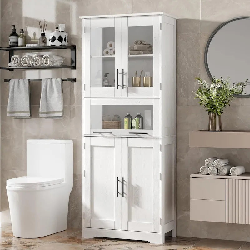 Meuble de Rangement Haut avec Portes, Étagères Réglables et Tiroir