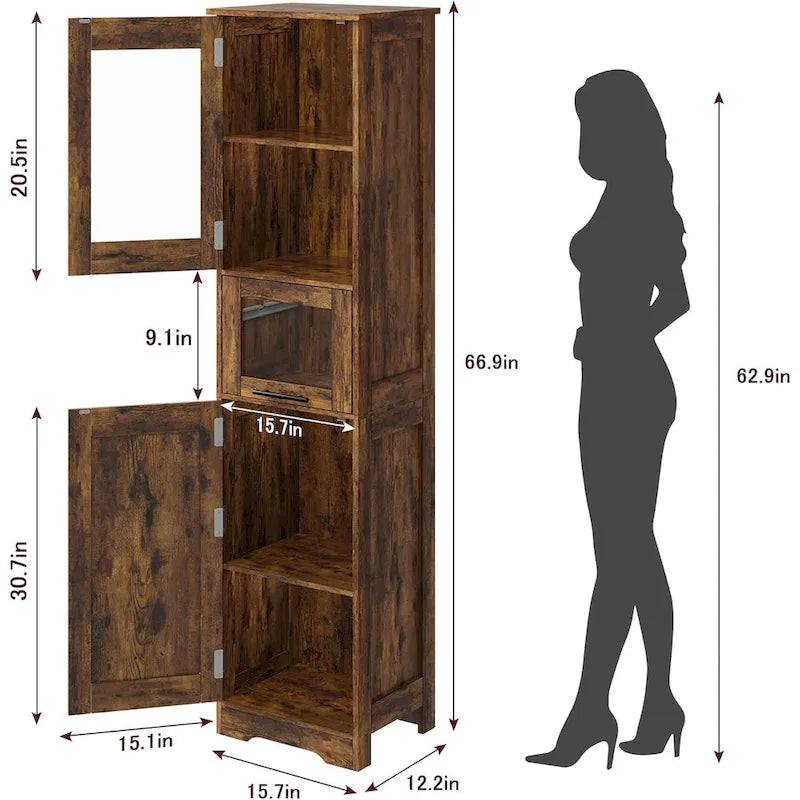 Meuble de Rangement Haut avec Portes, Étagères Réglables et Tiroir