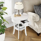 Table d'appoint ronde à 2 niveaux avec tiroir et étagère ouverte
