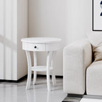 Table d'appoint ronde à 2 niveaux avec tiroir et étagère ouverte