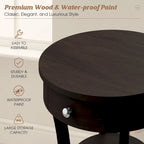Table d'appoint ronde à 2 niveaux avec tiroir et étagère ouverte