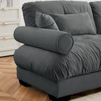 Canapé modulaire 5 places en velours avec coussins sectionnels et accoudoirs à traversin