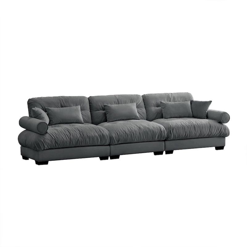 Canapé modulaire 5 places en velours avec coussins sectionnels et accoudoirs à traversin