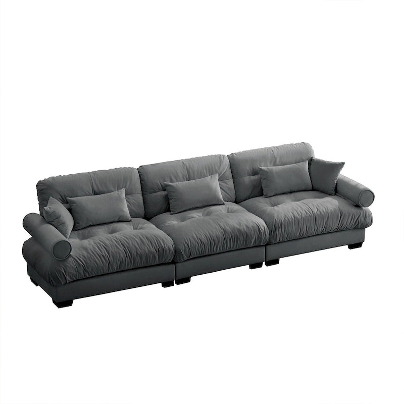 Canapé modulaire 5 places en velours avec coussins sectionnels et accoudoirs à traversin