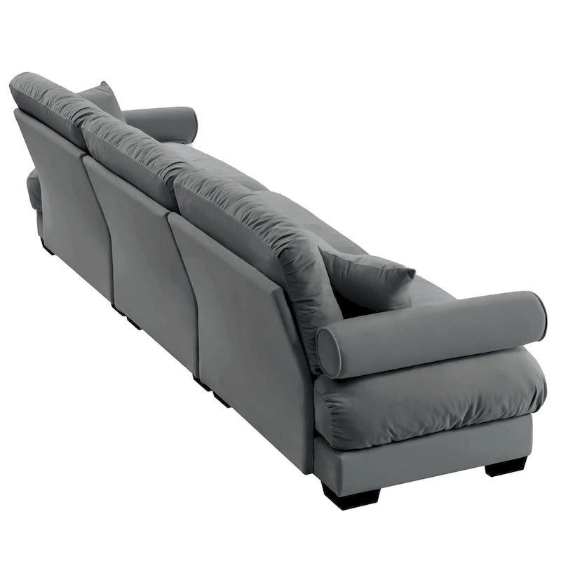Canapé modulaire 5 places en velours avec coussins sectionnels et accoudoirs à traversin