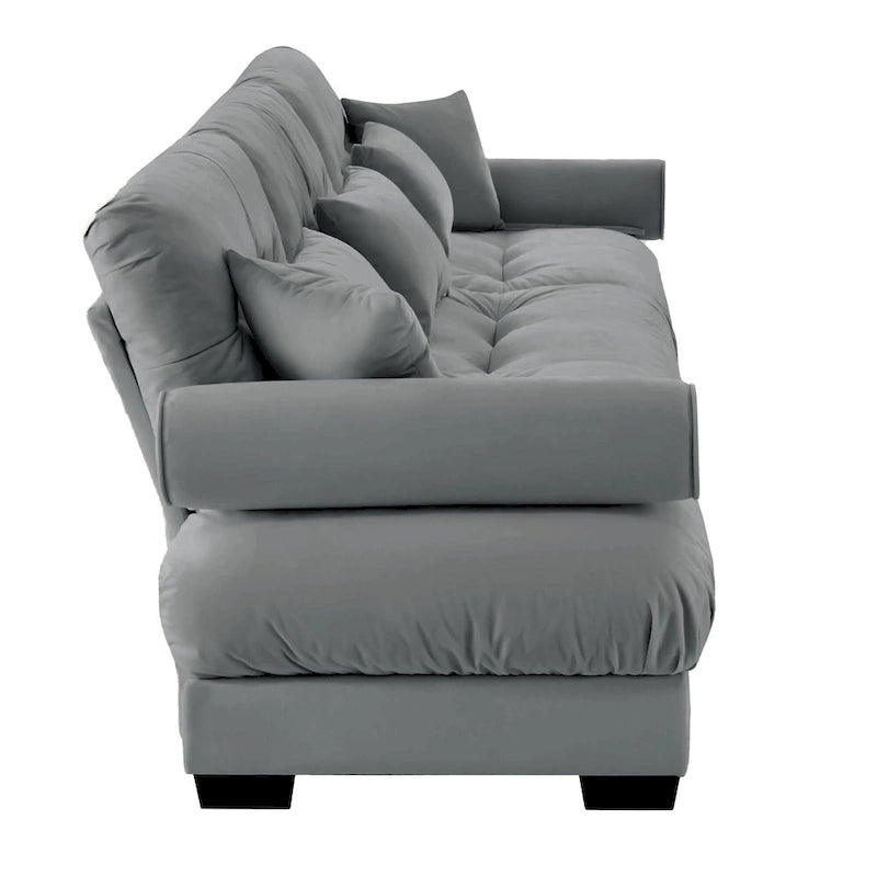 Canapé modulaire 5 places en velours avec coussins sectionnels et accoudoirs à traversin