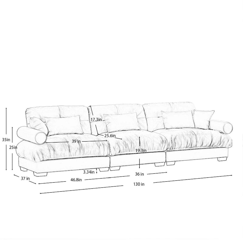 Canapé modulaire 5 places en velours avec coussins sectionnels et accoudoirs à traversin