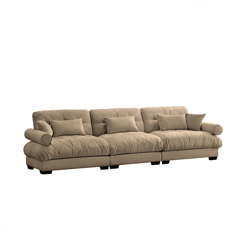 Canapé modulaire 5 places en velours avec coussins sectionnels et accoudoirs à traversin