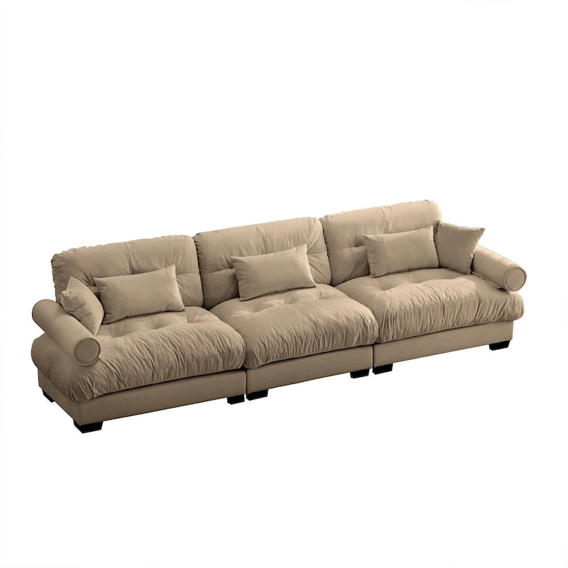 Canapé modulaire 5 places en velours avec coussins sectionnels et accoudoirs à traversin