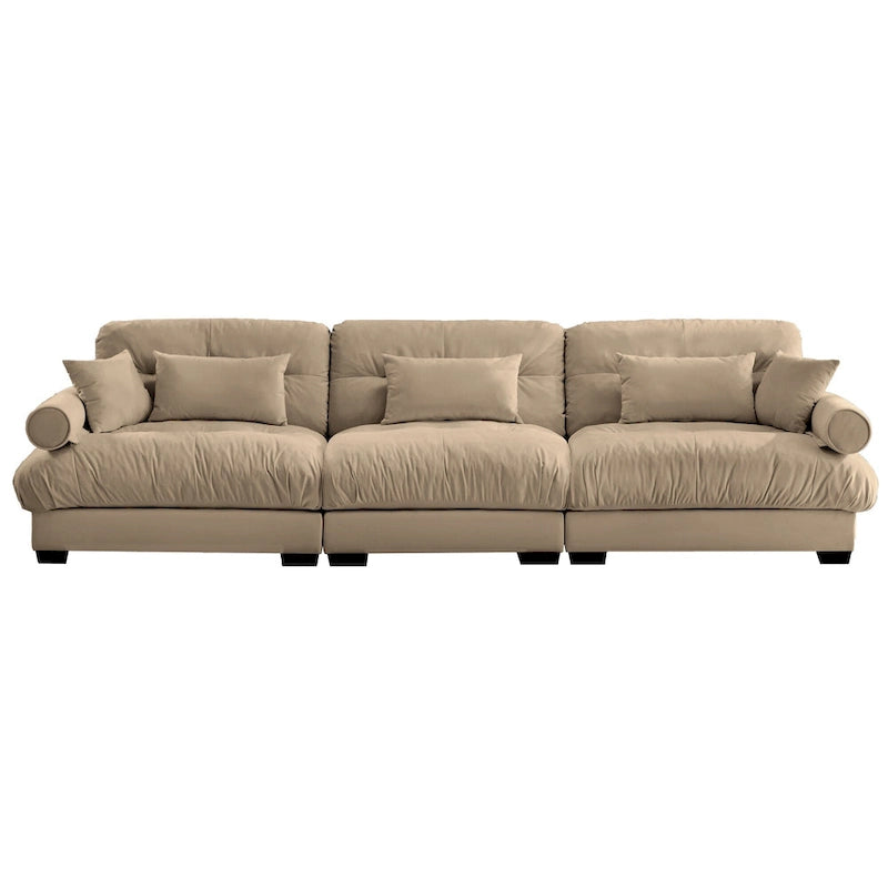 Canapé modulaire 5 places en velours avec coussins sectionnels et accoudoirs à traversin