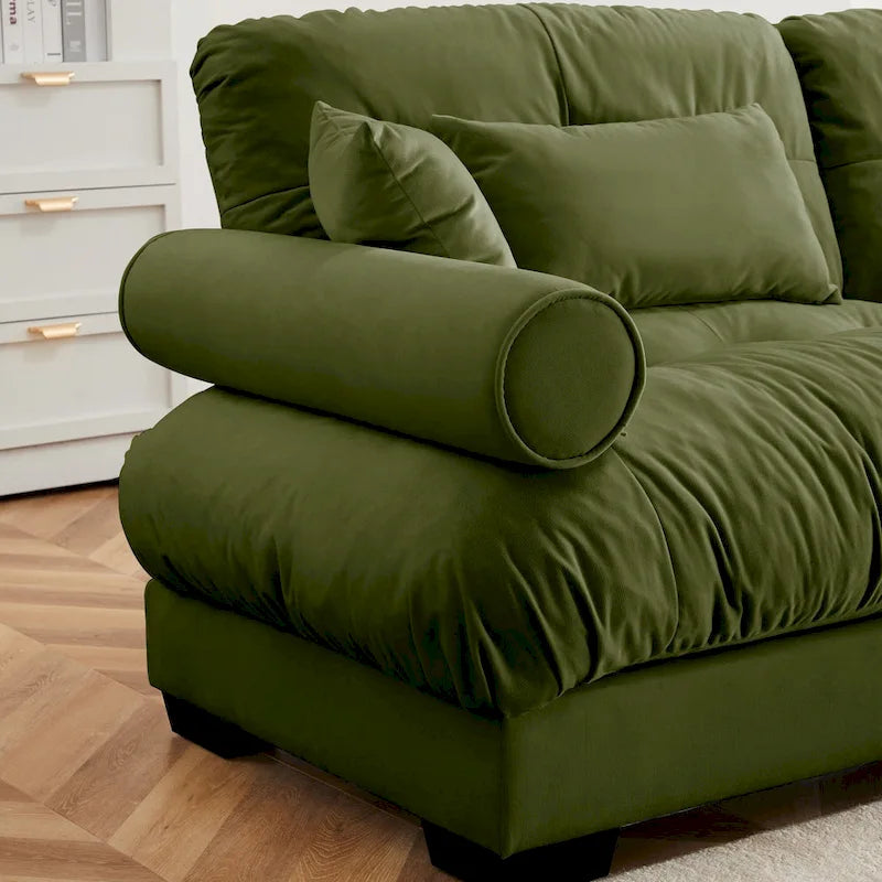 Canapé modulaire 5 places en velours avec coussins sectionnels et accoudoirs à traversin