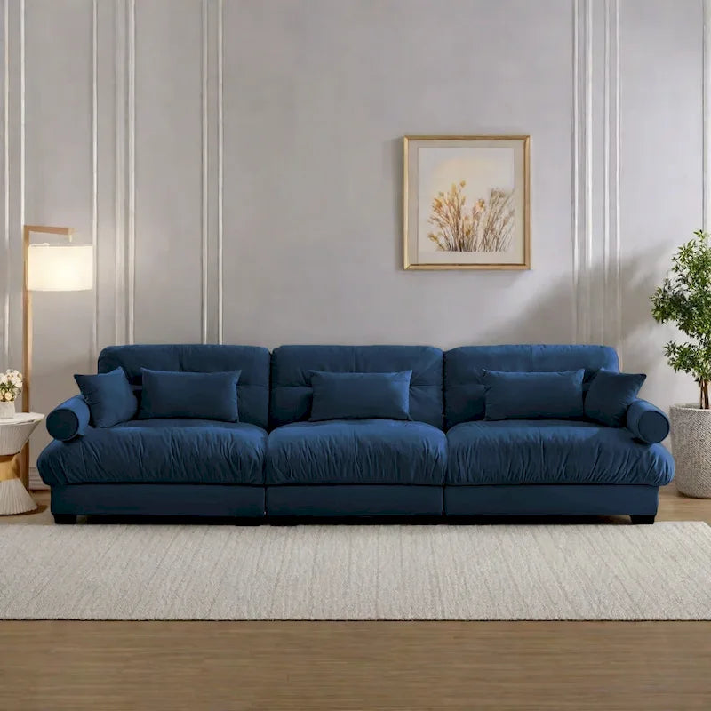 Canapé modulaire 5 places en velours avec coussins sectionnels et accoudoirs à traversin