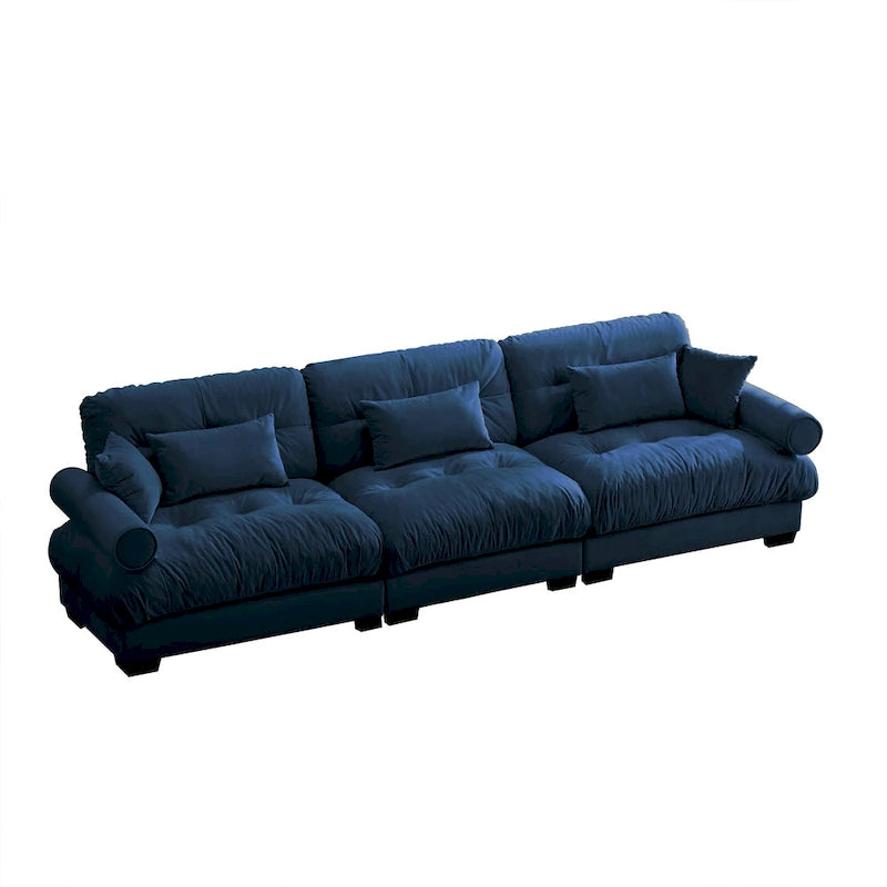 Canapé modulaire 5 places en velours avec coussins sectionnels et accoudoirs à traversin