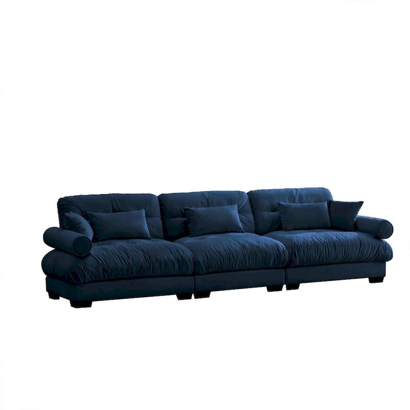 Canapé modulaire 5 places en velours avec coussins sectionnels et accoudoirs à traversin