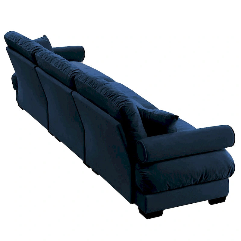 Canapé modulaire 5 places en velours avec coussins sectionnels et accoudoirs à traversin