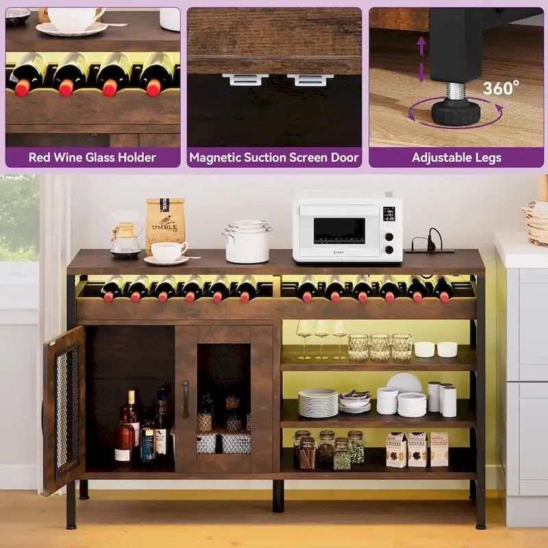 Meuble bar de 55 pouces avec lumières LED et prises électriques