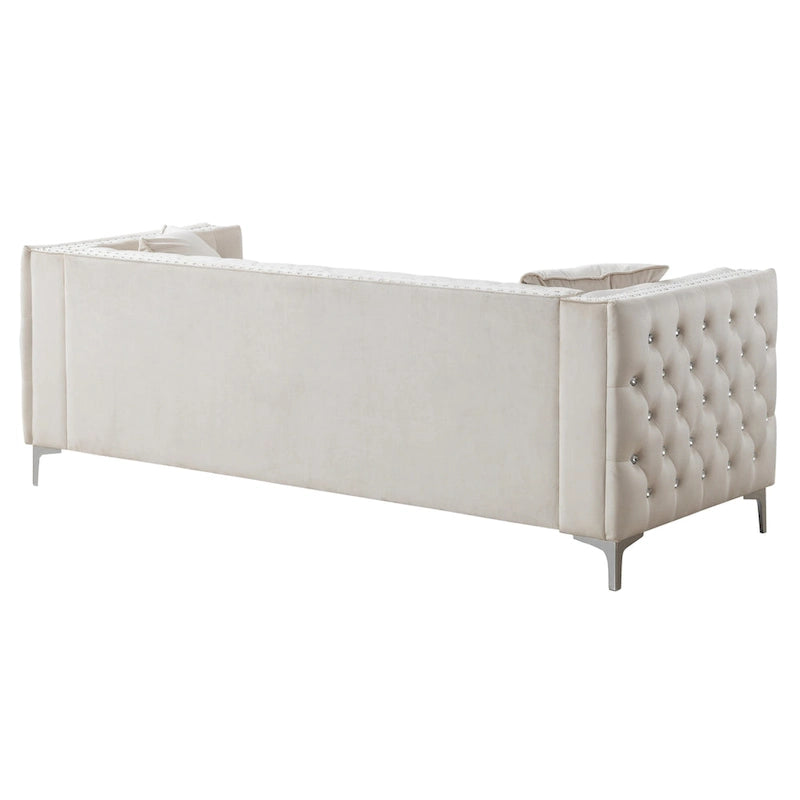 Canapé 3 places en velours capitonné de 86 po avec 2 coussins décoratifs – 86L x 34W x 30H