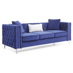 Canapé 3 places en velours capitonné de 86 po avec 2 coussins décoratifs – 86L x 34W x 30H