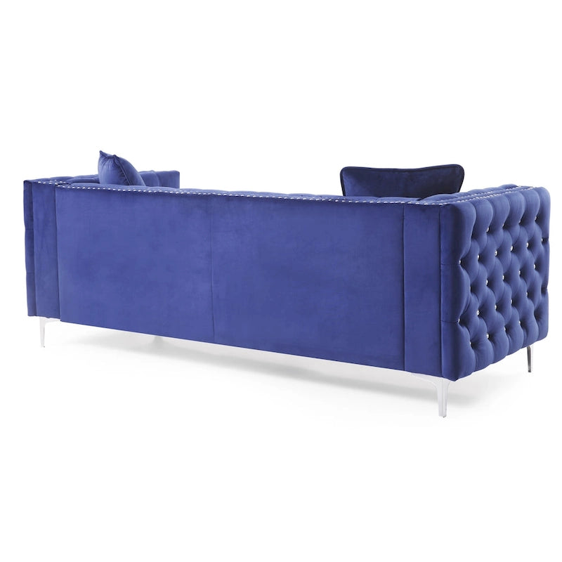 Canapé 3 places en velours capitonné de 86 po avec 2 coussins décoratifs – 86L x 34W x 30H