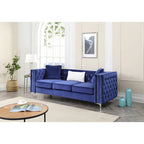 Canapé 3 places en velours capitonné de 86 po avec 2 coussins décoratifs – 86L x 34W x 30H