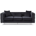 Canapé 3 places en velours capitonné de 86 po avec 2 coussins décoratifs – 86L x 34W x 30H