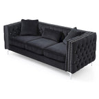 Canapé 3 places en velours capitonné de 86 po avec 2 coussins décoratifs – 86L x 34W x 30H