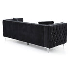 Canapé 3 places en velours capitonné de 86 po avec 2 coussins décoratifs – 86L x 34W x 30H