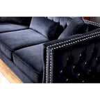 Canapé 3 places en velours capitonné de 86 po avec 2 coussins décoratifs – 86L x 34W x 30H