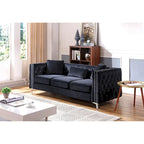 Canapé 3 places en velours capitonné de 86 po avec 2 coussins décoratifs – 86L x 34W x 30H
