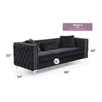 Canapé 3 places en velours capitonné de 86 po avec 2 coussins décoratifs – 86L x 34W x 30H