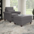 Fauteuil d'appoint avec pouf de rangement et oreiller lombaire