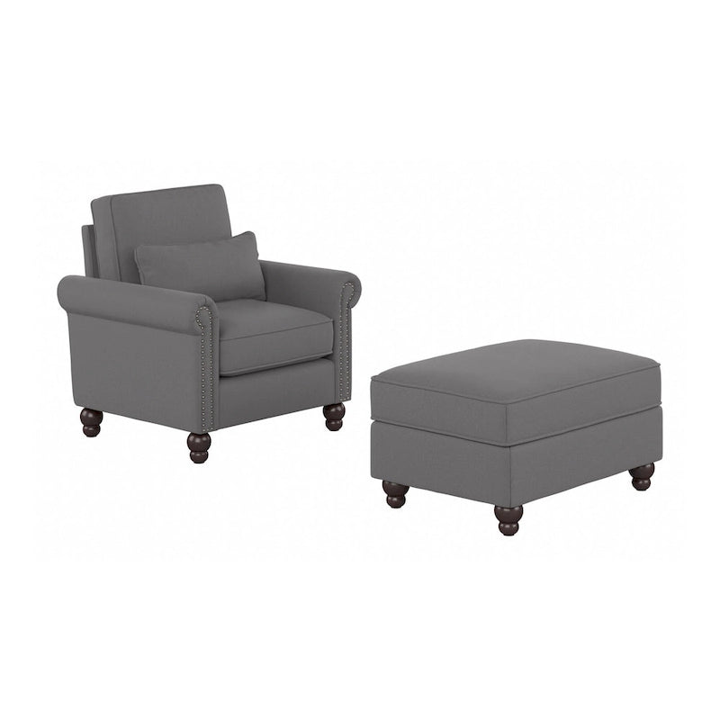 Fauteuil d'appoint avec pouf de rangement et oreiller lombaire